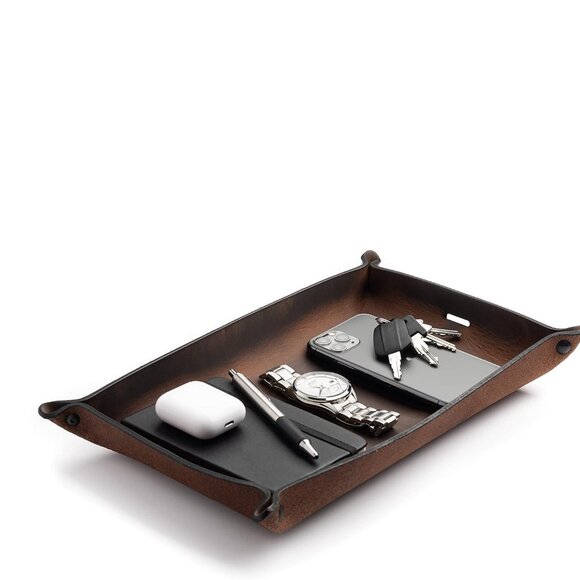 Leather Valet Tray for Men – Rustic EDC Organizer for Keys Phone & Wallet ––